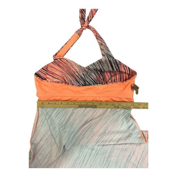 ZeroXposur Halter Swim Dress Built In Bra Neon Orange Grey Sun Protection Size L - Picture 8 of 13